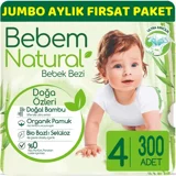 Bebem Natural Doğa Özleri 4 Numara Organik Cırtlı Bebek Bezi 300 Adet