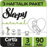 Sleepy Midi 3 Haftalık Paket 3 Numara Organik Cırtlı Bebek Bezi
