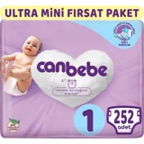 Canbebe Ultra Mini Fırsat Paketi Yenidoğan 1 Numara Bantlı Bebek Bezi 9x252 Adet