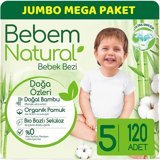 Bebem Natural Doğa Özleri 5 Numara Organik Cırtlı Bebek Bezi 120 Adet