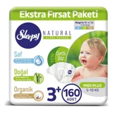 Sleepy Natural Ultra Hassas 3 + Numara Organik Cırtlı Bebek Bezi 160 Adet