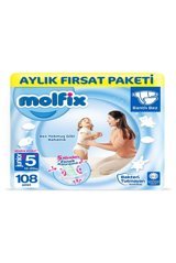 Molfix Junior Plus 5 + Numara Cırtlı Bebek Bezi 108 Adet