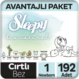 Sleepy Yenidoğan 1 Numara Organik Cırtlı Bebek Bezi 192 Adet