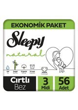 Sleepy Midi Ekonomik Paket 3 Numara Organik Cırtlı Bebek Bezi 56 Adet