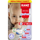 Kanz Ultra-Dry Maxi 4 Numara Cırtlı Bebek Bezi 240 Adet