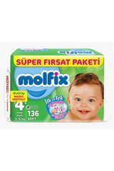 Molfix 3D Maxi Plus 4 + Numara Cırtlı Bebek Bezi 136 Adet