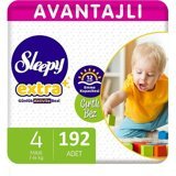 Sleepy Extra Avantajlı Paket Maxi 4 Numara Organik Cırtlı Bebek Bezi 192 Adet