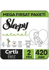 Sleepy Mini Mega Fırsat Paketi 2 Numara Organik Göbek Oyuntulu Cırtlı Bebek Bezi 420 Adet