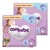 Canbebe Ultra Fırsat Paketi 6 Numara Bantlı Bebek Bezi 2x72 Adet