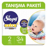 Sleepy Extra 2 Numara Organik Cırtlı Bebek Bezi 34 Adet