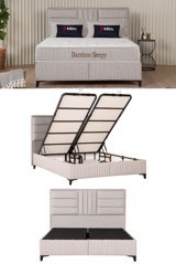 Kilim Mobilya Bamboo Sleepy 180 x 200 cm Yataklı Başlıklı Çift Kişilik Sandıklı Baza Seti Bej