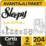 Sleepy Extra Günlük Aktivite 2 Numara Organik Cırtlı Bebek Bezi 204 Adet