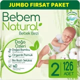 Bebem Natural Doğa Özleri 2 Numara Organik Cırtlı Bebek Bezi 126 Adet