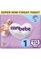 Canbebe Süper Mini Paketi Yenidoğan 1 Numara Bantlı Bebek Bezi 112 Adet