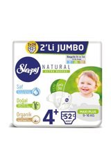 Sleepy Natural Ultra Hassas 4 + Numara Organik Cırtlı Bebek Bezi 52 Adet