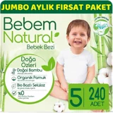 Bebem Natural Doğa Özleri 5 Numara Organik Cırtlı Bebek Bezi 240 Adet