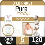 Pure Baby Pamuklu 5 Numara Organik Cırtlı Bebek Bezi 120 Adet