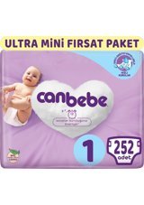 Canbebe Ultra Mini Fırsat Paketi Yenidoğan 1 Numara Bantlı Bebek Bezi 252 Adet