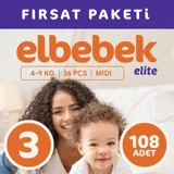 Elbebek Elite Midi 3 Numara Cırtlı Bebek Bezi 108 Adet