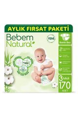 Bebem Natural Doğa Özleri 3 Numara Organik Cırtlı Bebek Bezi 170 Adet