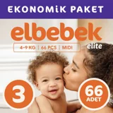 Elbebek Elite Midi 3 Numara Cırtlı Bebek Bezi 66 Adet