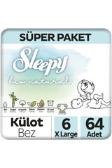 Sleepy Natural XXLarge Süper Paket 6 Numara Organik Külot Bebek Bezi 64 Adet