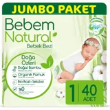 Bebem Natural Doğa Özleri Yenidoğan 1 Numara Organik Cırtlı Bebek Bezi 40 Adet