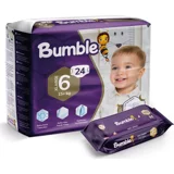 Bumble İkiz Paket 6 Numara Cırtlı Bebek Bezi 28 Adet + Bumble Baby Islak Mendil Hediyeli - 6 Beden Extra Large 16 + kg 28'li