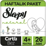 Sleepy Natural 4 + Numara Organik Cırtlı Bebek Bezi 26 Adet