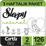 Sleepy Mini 2 Numara Organik Göbek Oyuntulu Cırtlı Bebek Bezi 126 Adet