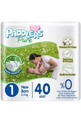 Paddlers Pure Yenidoğan 1 Numara Organik Cırtlı Bebek Bezi 40 Adet
