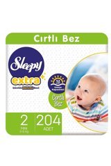 Sleepy Extra 2 Numara Organik Cırtlı Bebek Bezi 204 Adet