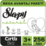 Sleepy Natural 3 + Numara Organik Cırtlı Bebek Bezi 256 Adet