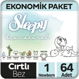 Sleepy Bio Natural Yenidoğan 1 Numara Organik Cırtlı Bebek Bezi 64 Adet
