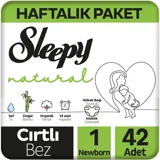 Sleepy Natural Yenidoğan 1 Numara Organik Göbek Oyuntulu Cırtlı Bebek Bezi 42 Adet