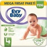Evy Baby Hipoalerjenik Mega Fırsat Paketi 4 Numara Cırtlı Bebek Bezi 216 Adet
