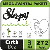 Sleepy Natural Midi 3 Numara Organik Cırtlı Bebek Bezi 272 Adet