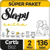 Sleepy Extra Süper Paket 2 Numara Organik Cırtlı Bebek Bezi 136 Adet
