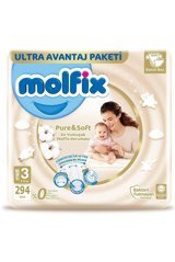 Molfix Pure & Soft 3 Numara Cırtlı Bebek Bezi 3x98 Adet