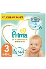 Prima Premium Care 3 Numara Organik Göbek Oyuntulu Cırtlı Bebek Bezi 144 Adet