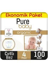Pure Baby Ekonomik Paket 4 Numara Organik Cırtlı Bebek Bezi 100 Adet