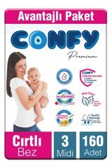 Confy Premium Midi 3 Numara Cırtlı Bebek Bezi 160 Adet