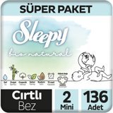 Sleepy Mini Süper Paket 2 Numara Organik Cırtlı Bebek Bezi