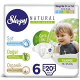 Sleepy Natural Ultra Hassas 6 + Numara Organik Cırtlı Bebek Bezi 20 Adet