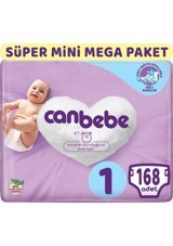 Canbebe Süper Mini Paket Yenidoğan 1 Numara Bantlı Bebek Bezi 168 Adet