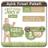 Baby Turco Doğadan 3 Numara Külot Bebek Bezi 170 Adet