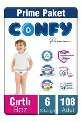 Confy Premium XL 6 Numara Göbek Oyuntulu Cırtlı Bebek Bezi 108 Adet