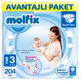 Molfix Midi 3 Numara Cırtlı Bebek Bezi 204 Adet