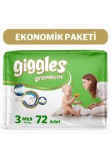 Giggles Premium Midi 3 Numara Cırtlı Bebek Bezi 72 Adet