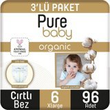 Pure Baby Pamuklu 6 Numara Organik Cırtlı Bebek Bezi 96 Adet